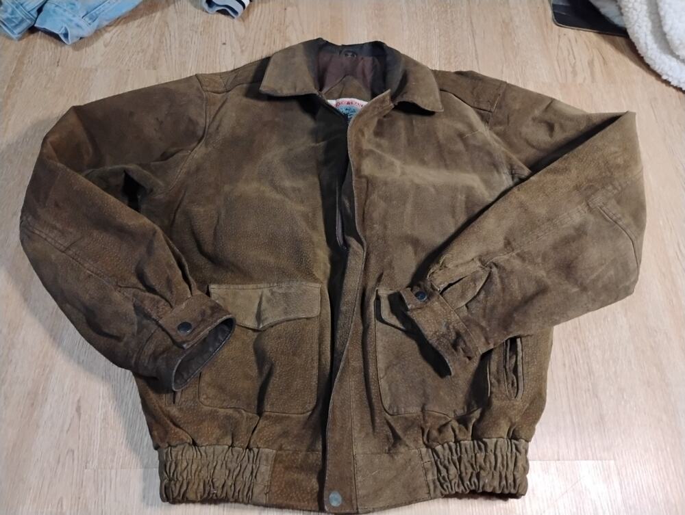 Country Trails Leather Bomber Jacket Size XL Brown Pig Skin
